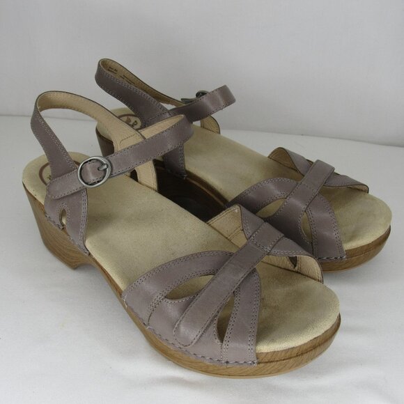 Dansko Taupe Brown Stone SEASON Leather Strap Sandal Women's 42 11.5 12 - Picture 1 of 7
